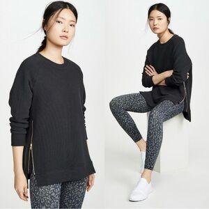 Varley Manning Sweatshirt Women’s Size XS in Black Ribbed Side Zip Crew Neck